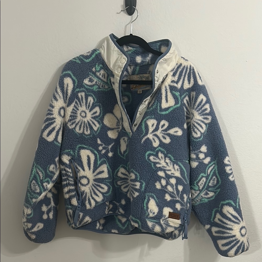 Roxy flowered quarter button up sweater